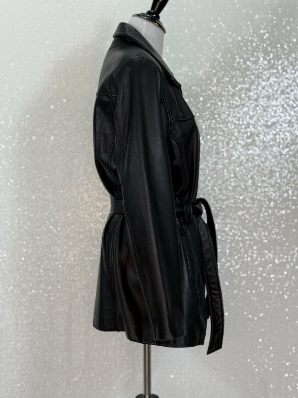 Jacqueline Ferrar Genuine Lambskin Leather Jacket Black Belted Zip Up Tailored - Picture 10 of 16
